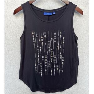 Apt 9 Womens Top Sleeveless Size XS Black Glitter Geometric Diamond Graphic